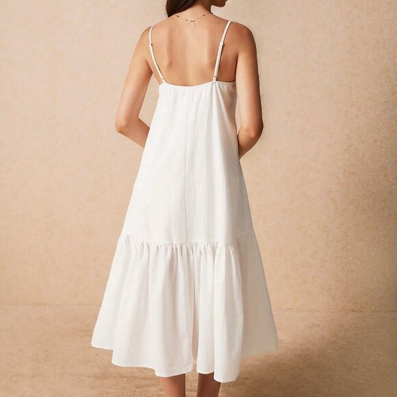 White Casual Women's Elegant Ruffle Hem Swing Skirt - Picture 6 of 6